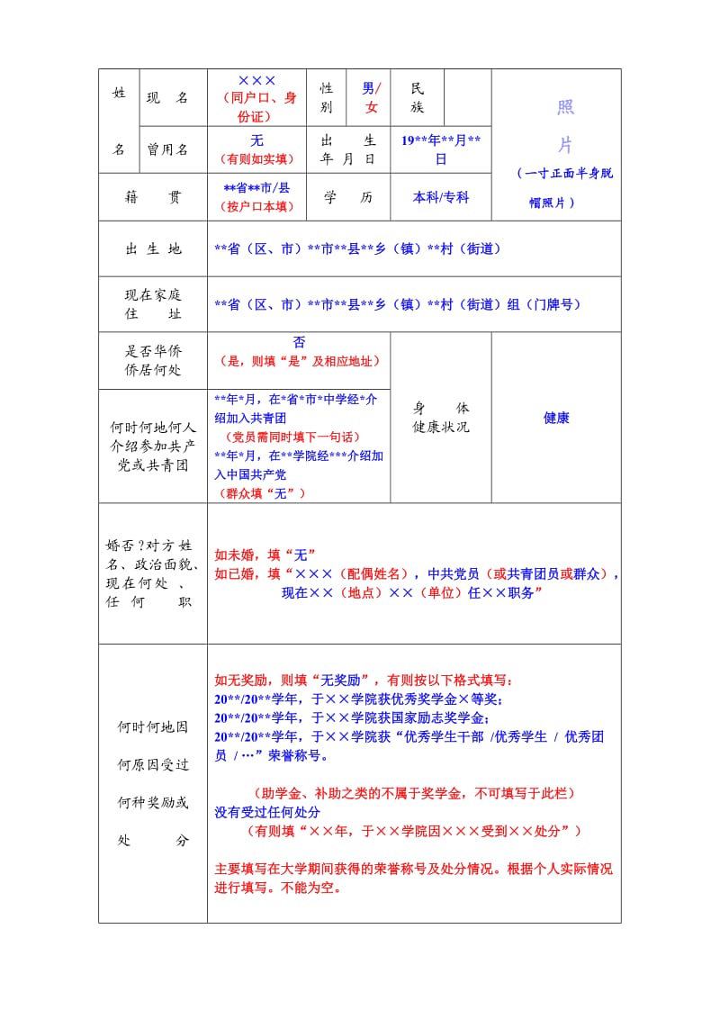 2017届《毕业生登记表》填写的模板_第3页