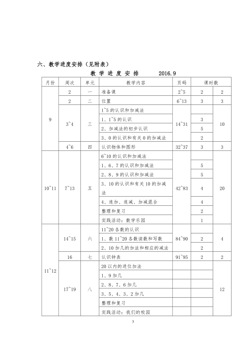 2016年9月新人教版小学一年级数学上册全册完整数学教案_第3页