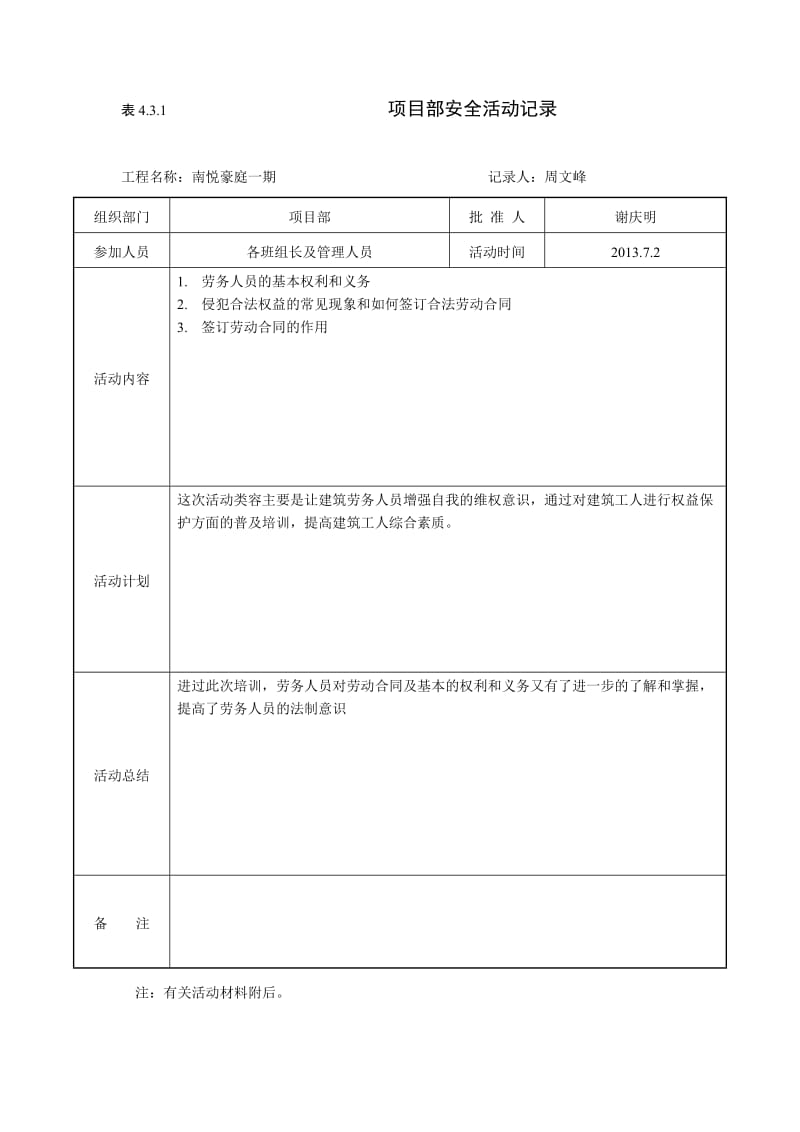 4.3.1项目部安全活动记录_第1页