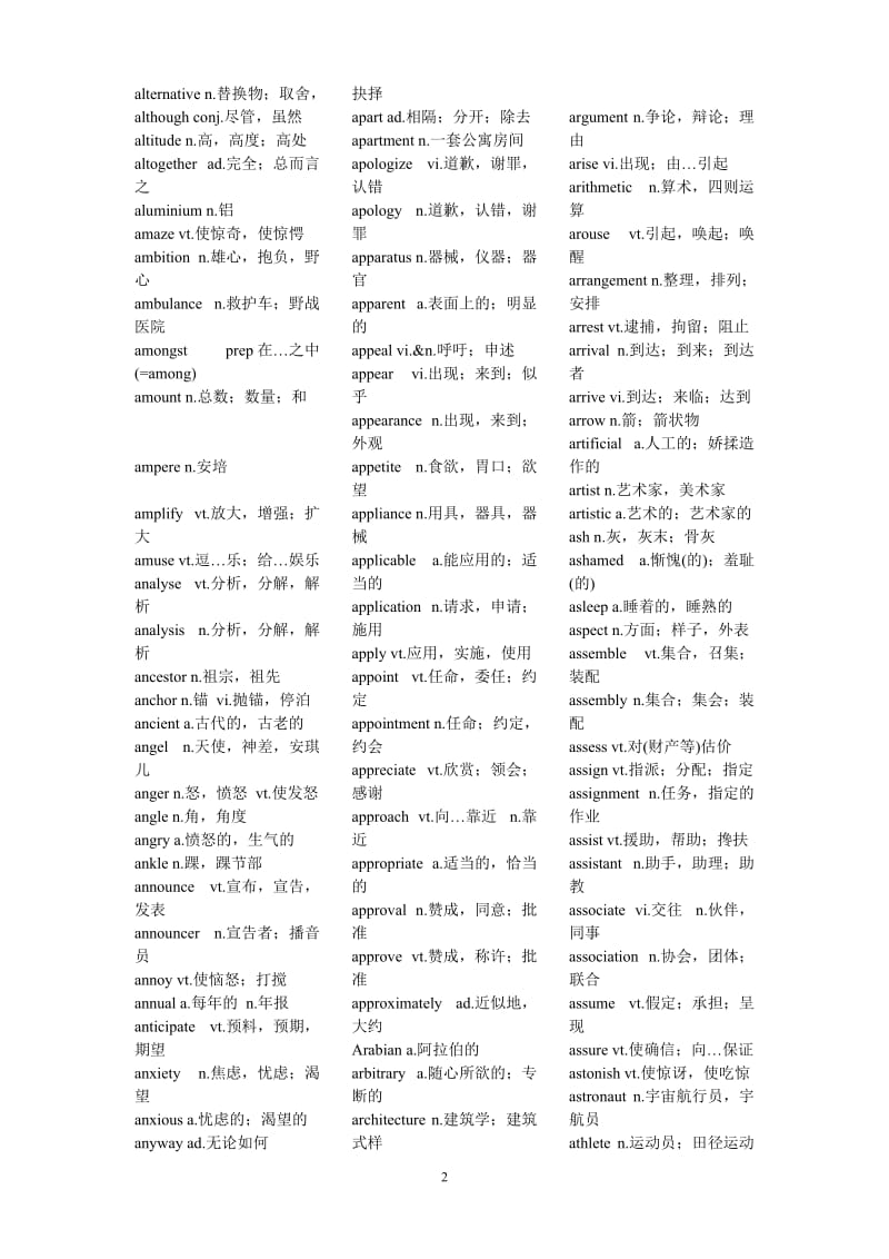 2015新版大学英语四级考试词汇表(新大纲)_第2页