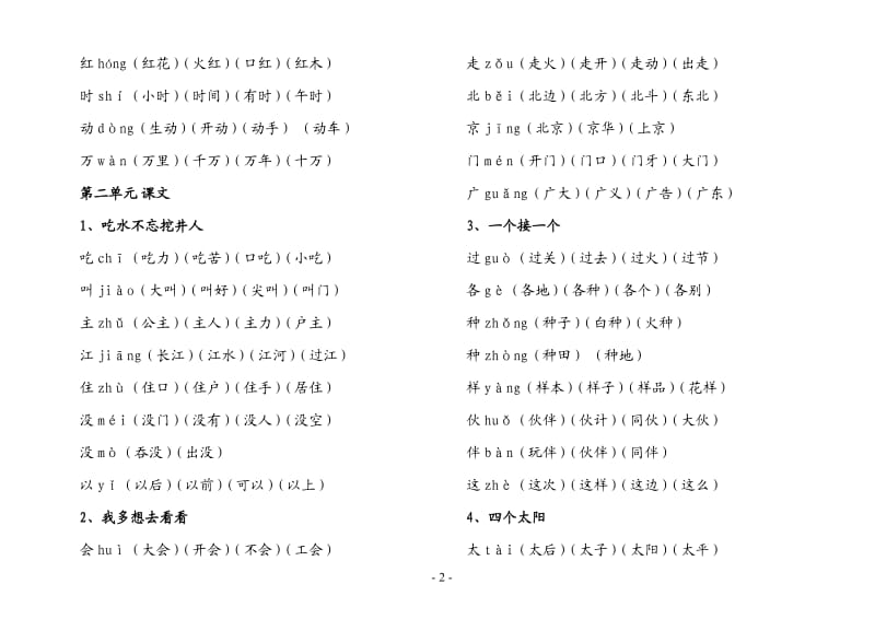 2018年人教部编版小学一年级下册字词(带拼音)_第2页