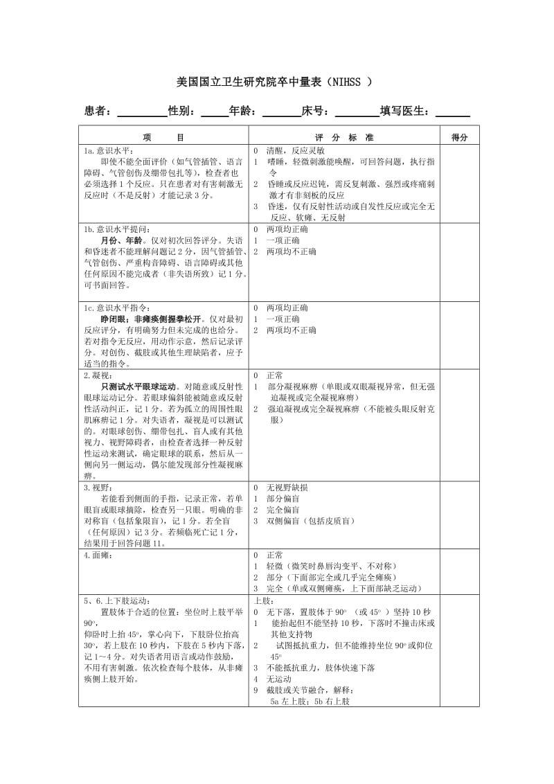 NIHSS-评分量表-使用版_第1页