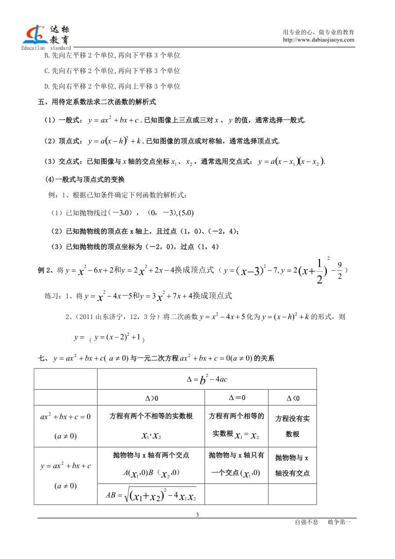 二次函数知识点总结及相关典型题目(教师用)_第3页