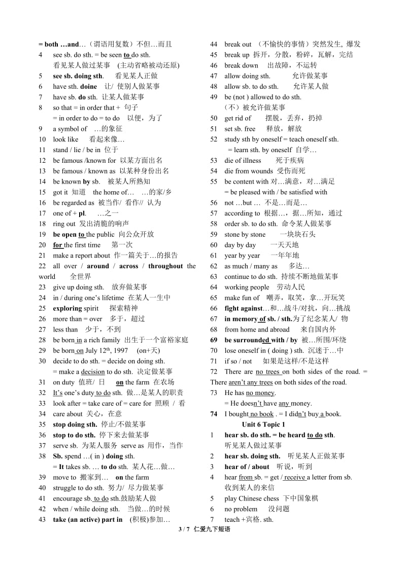 2017仁爱英语九年级下册短语_第3页