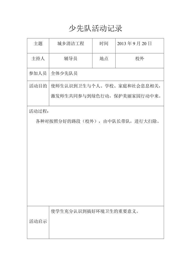 2013年秋季学期少先队活动记录表_第2页