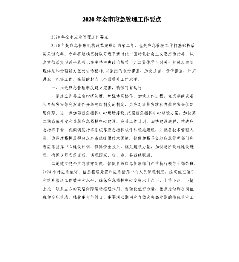 2020年全市应急管理工作要点.docx_第1页