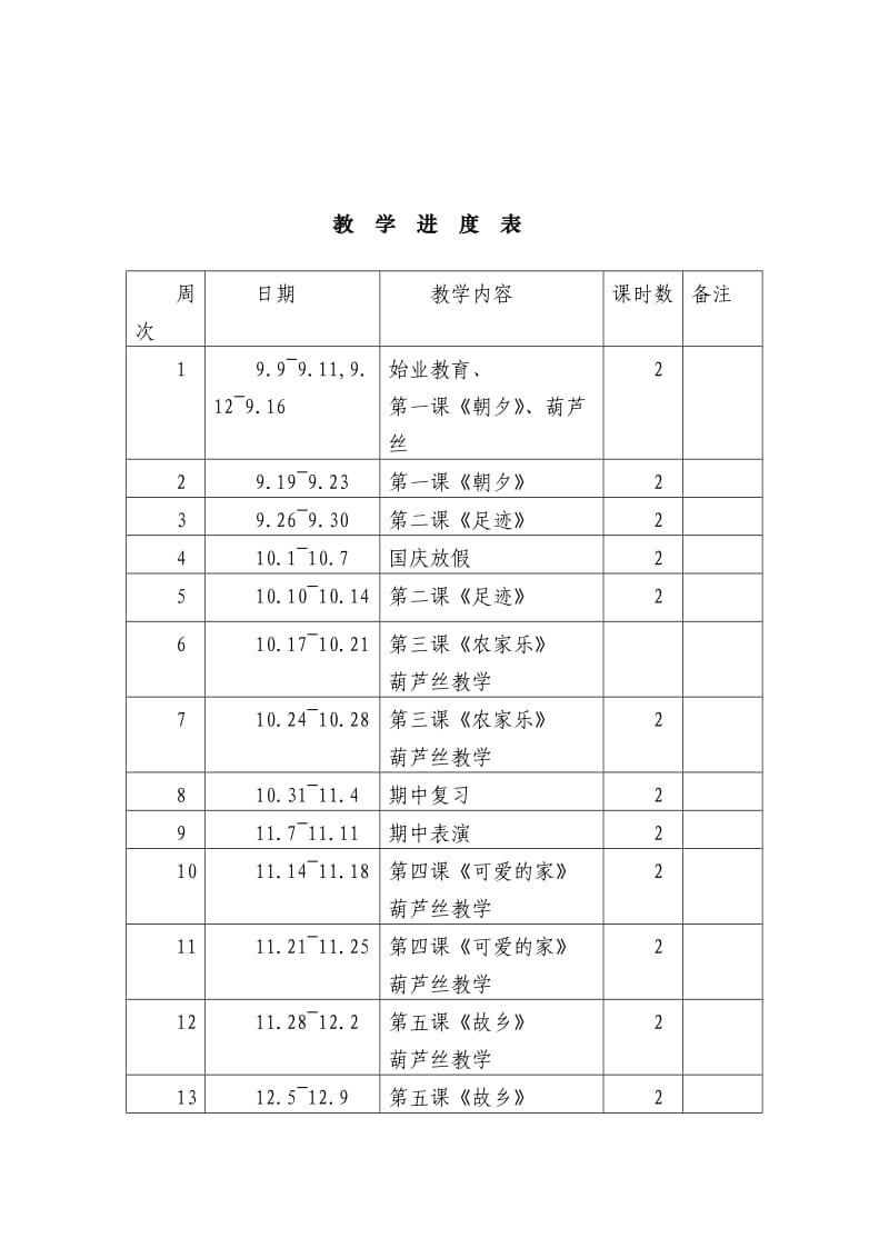 2016人音版五年级上册音乐教学计划_第3页