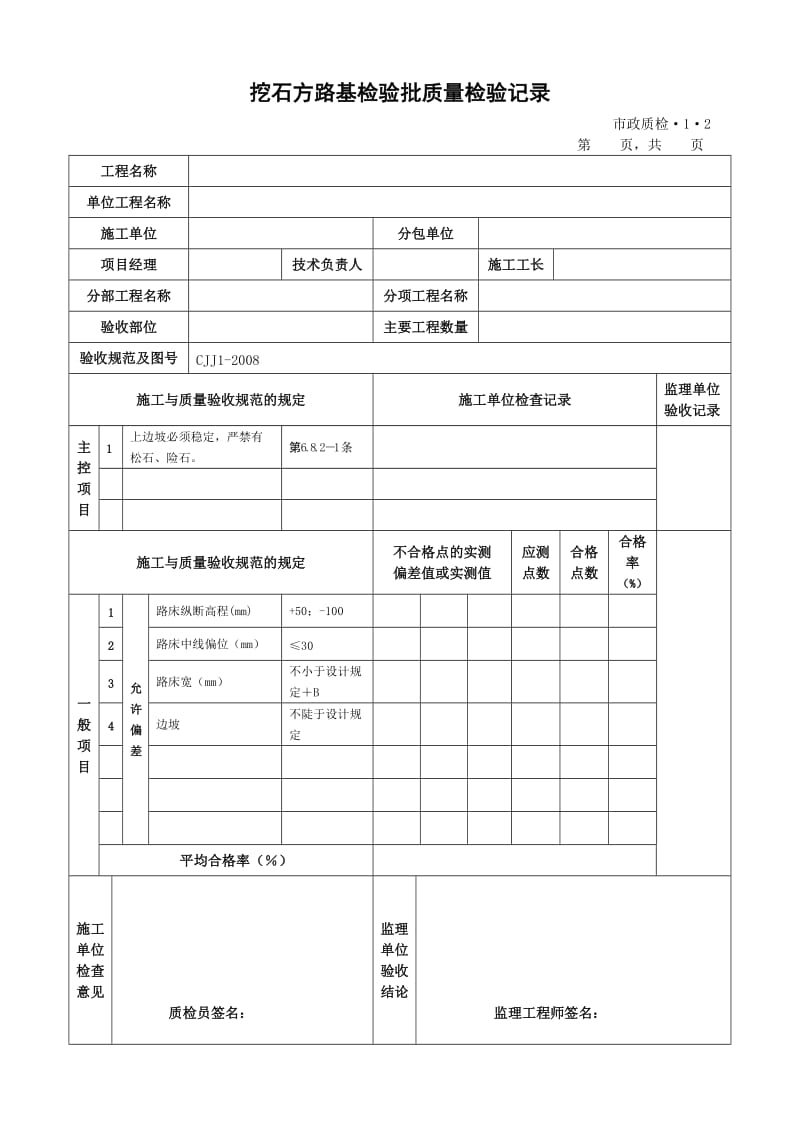 CJJ1-2008城镇道路工程检验批质量检验表格(全套)_第2页