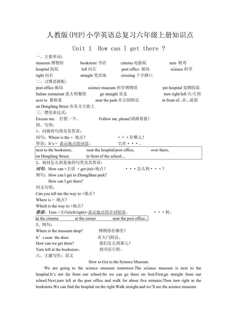 2017最新人教版小学英语六年级上册知识要点复习_第1页