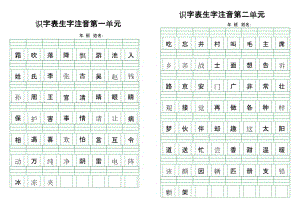 (A4拼田纸直接打印)人教版一年级下册识字表生字注音练习