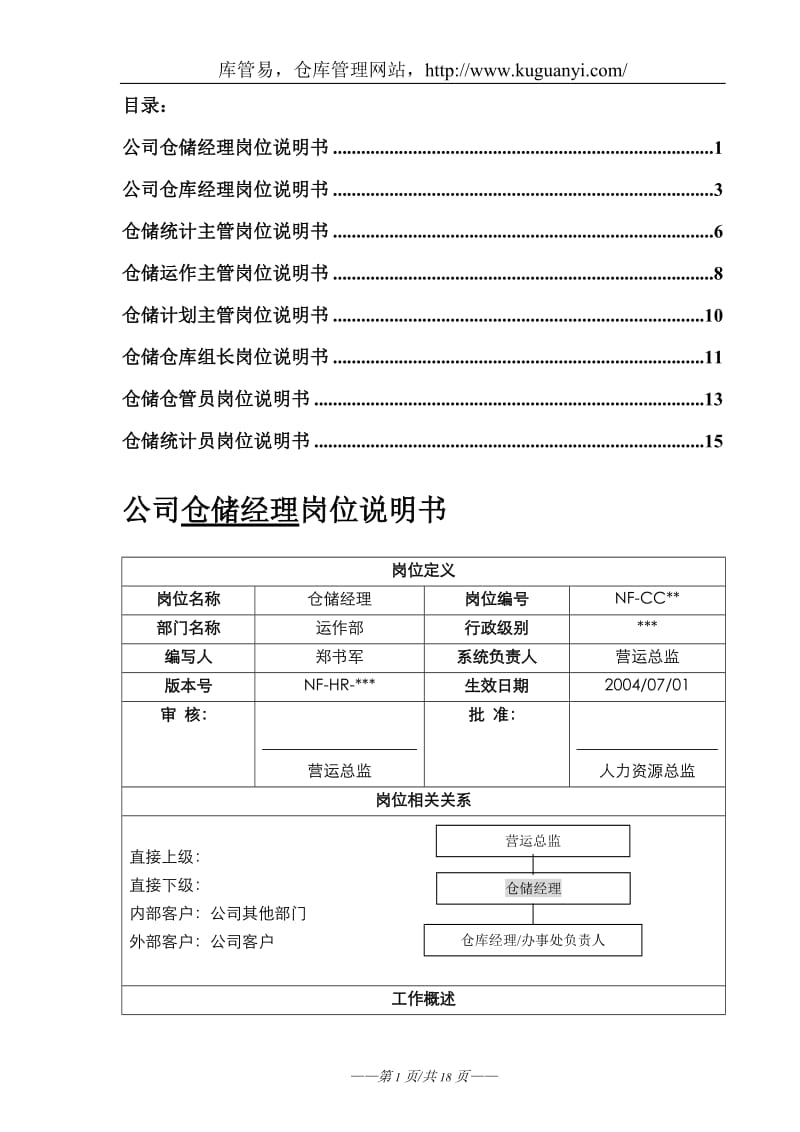 仓库各岗位说明书-仓库管理人员工作职责与绩效衡量指标_第1页