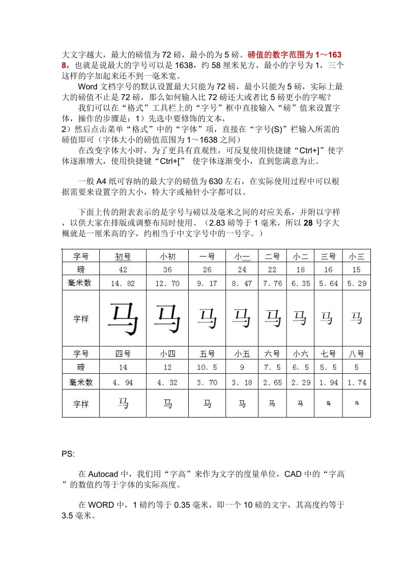 word中字号与尺寸(磅数)含义及对照表_第3页