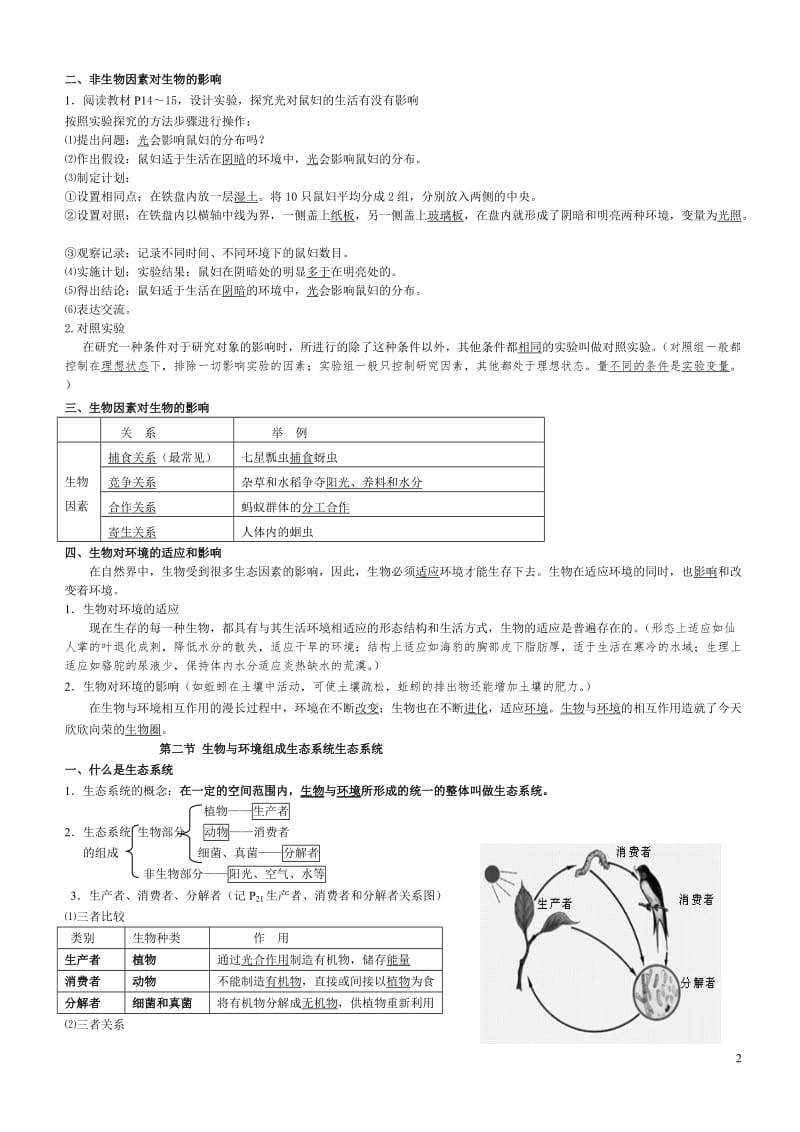 2017年人教版七年级上册生物复习提纲_第2页