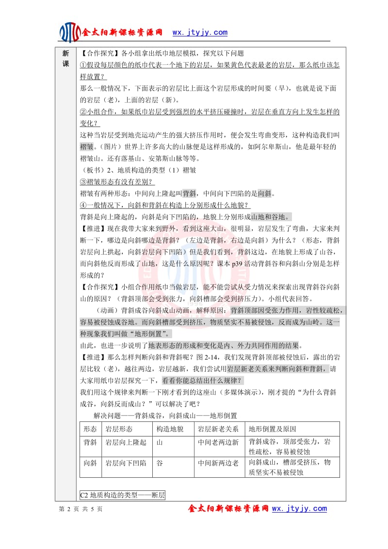 2.2地球表面形态(公开课教案)-教案-湘教版必修一_第2页