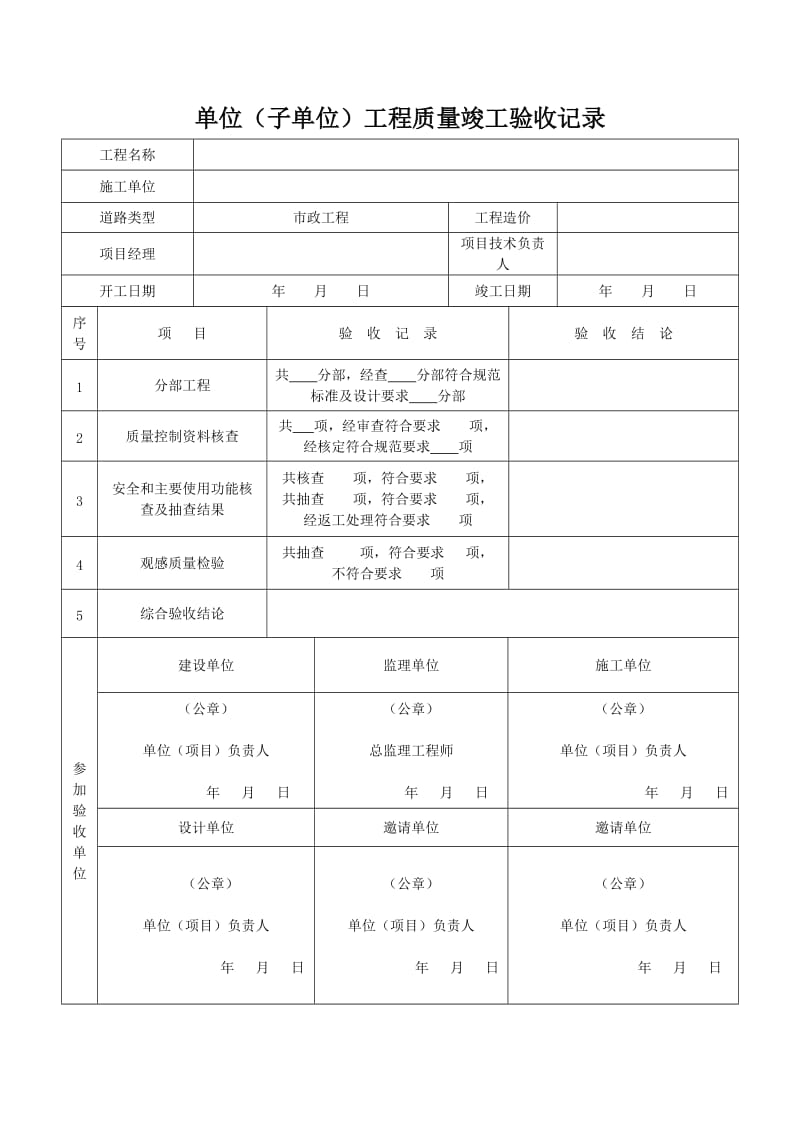 2018市政道路工程竣工验收范本资料_第1页