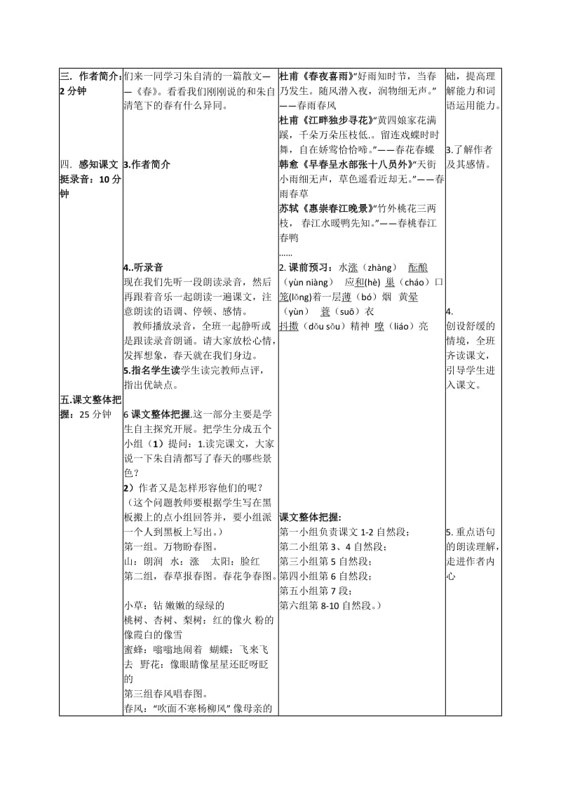 《春》表格式教学设计_第2页