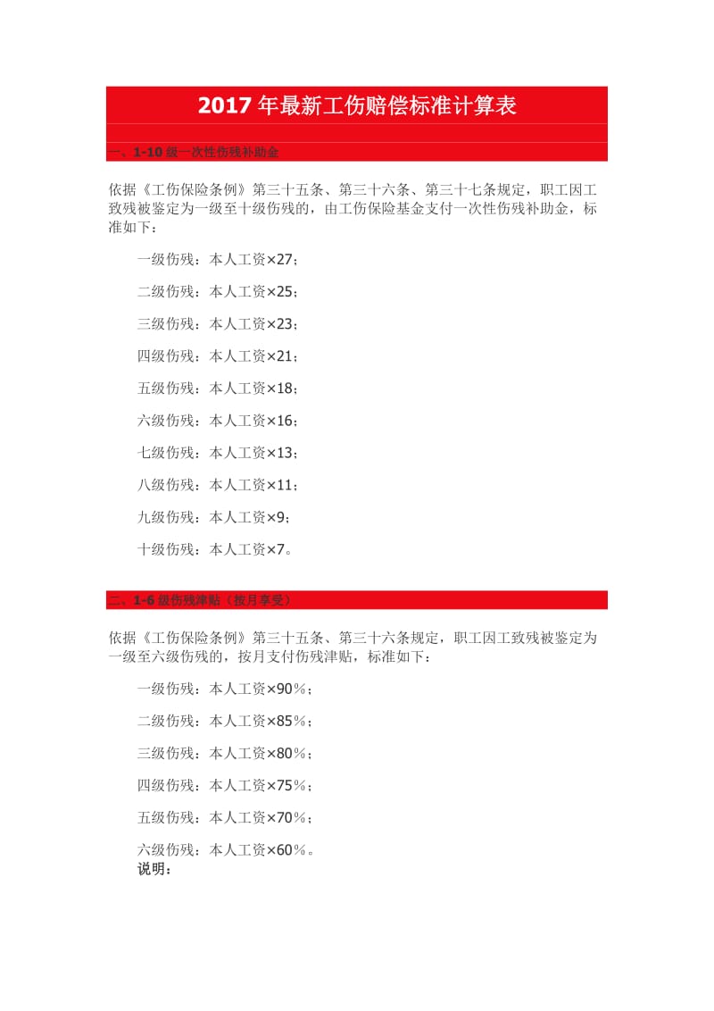 2017年最新工伤赔偿标准计算表_第1页