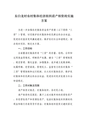 东白龙村清产核资实施方案(1)