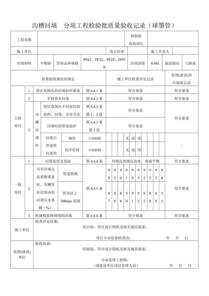 PE管及双壁波纹管施工分部、分项、检验批质量验收表格_第1页