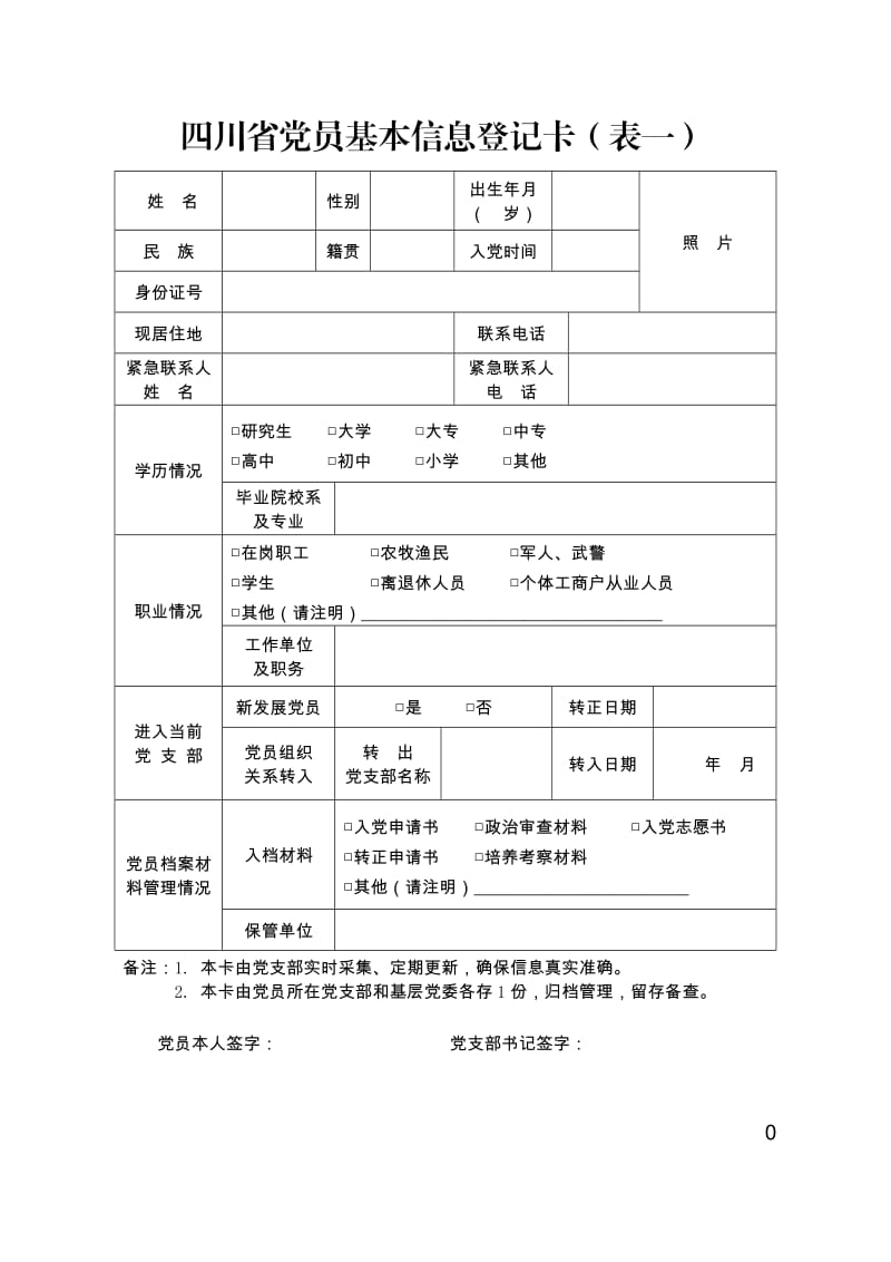 党员基本信息一卡一表_第1页