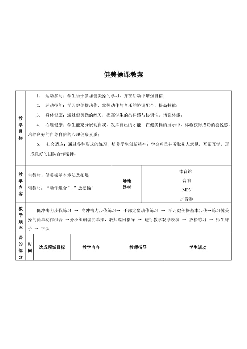 《健美操》教学设计方案_第3页