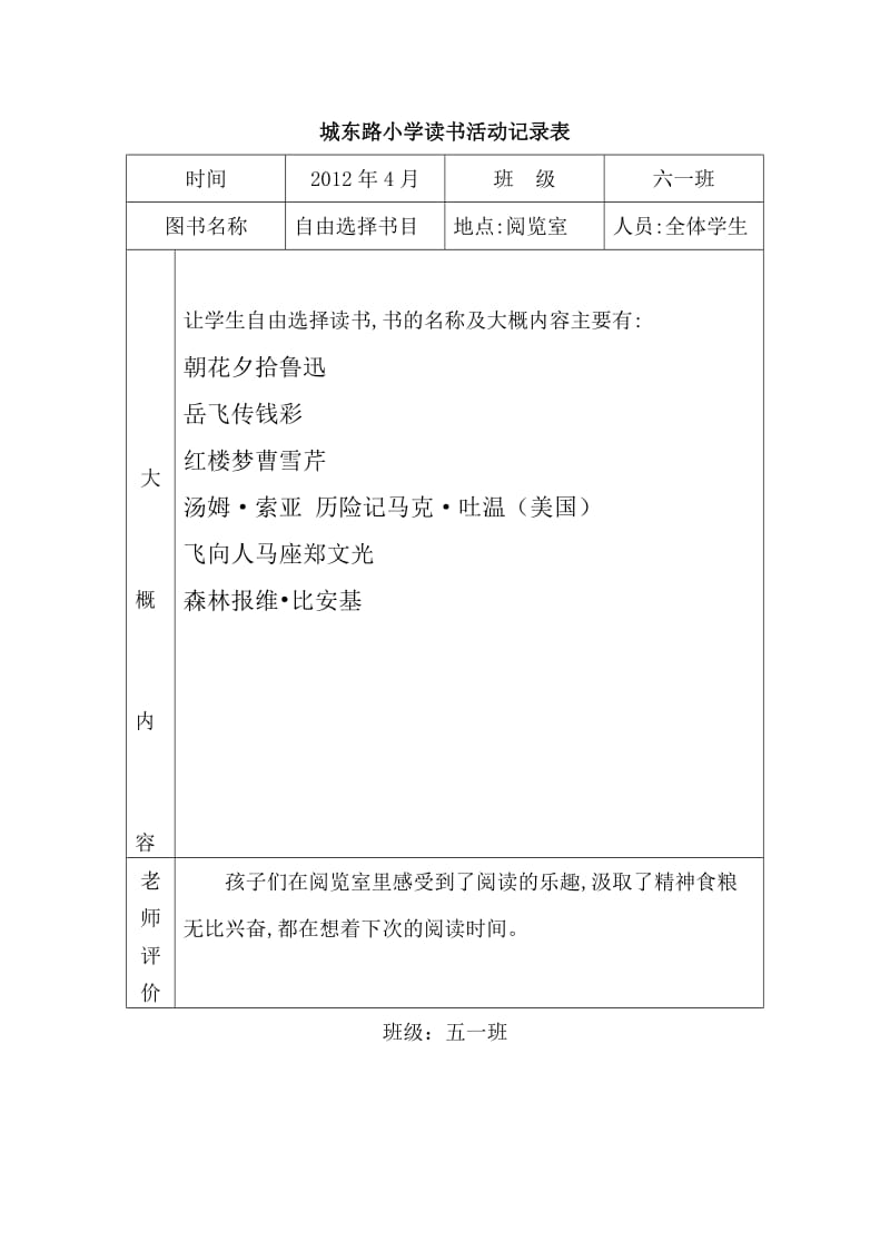 城东路小学小学生读书活动记录表_第3页