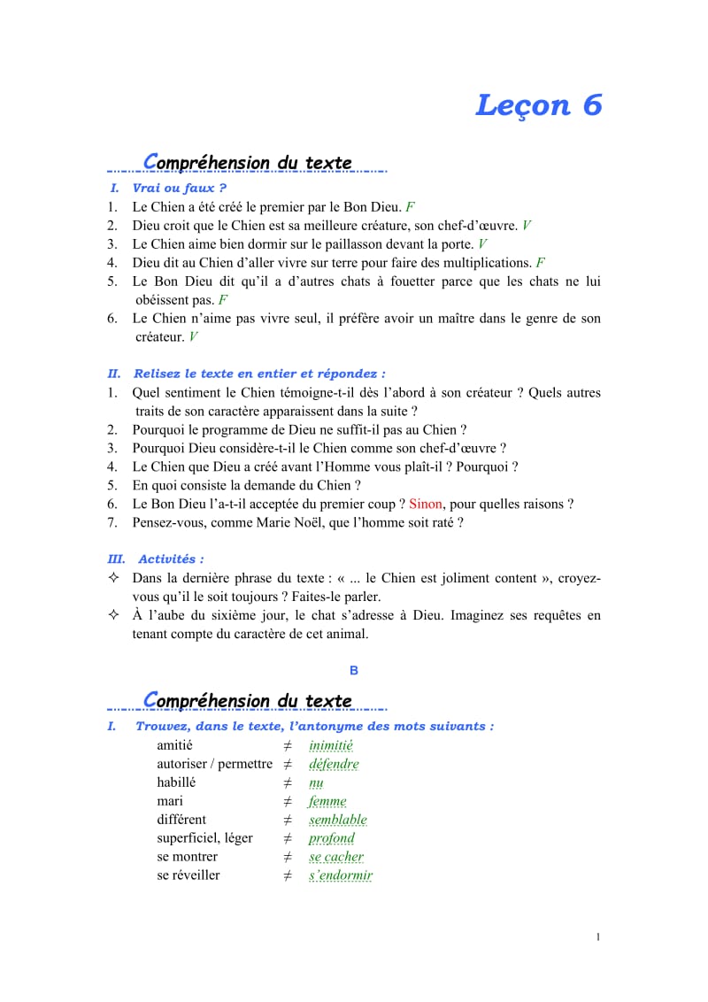 法语综合教程4第六课答案_第1页