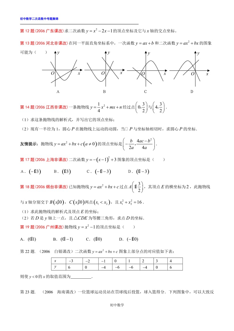 初中数学二次函数中考题集锦(含有答案)_第2页