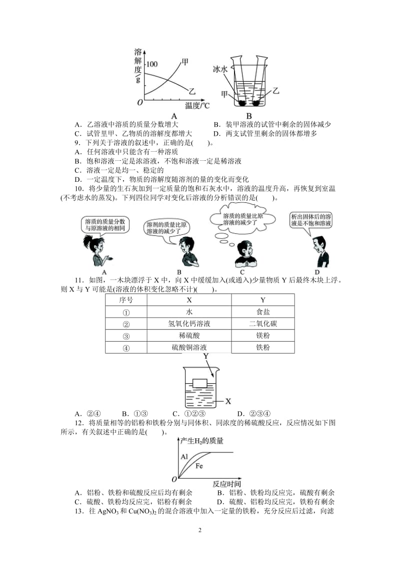 2013版中考化学总复习（人教版）阶段检测4(附答案)_第2页