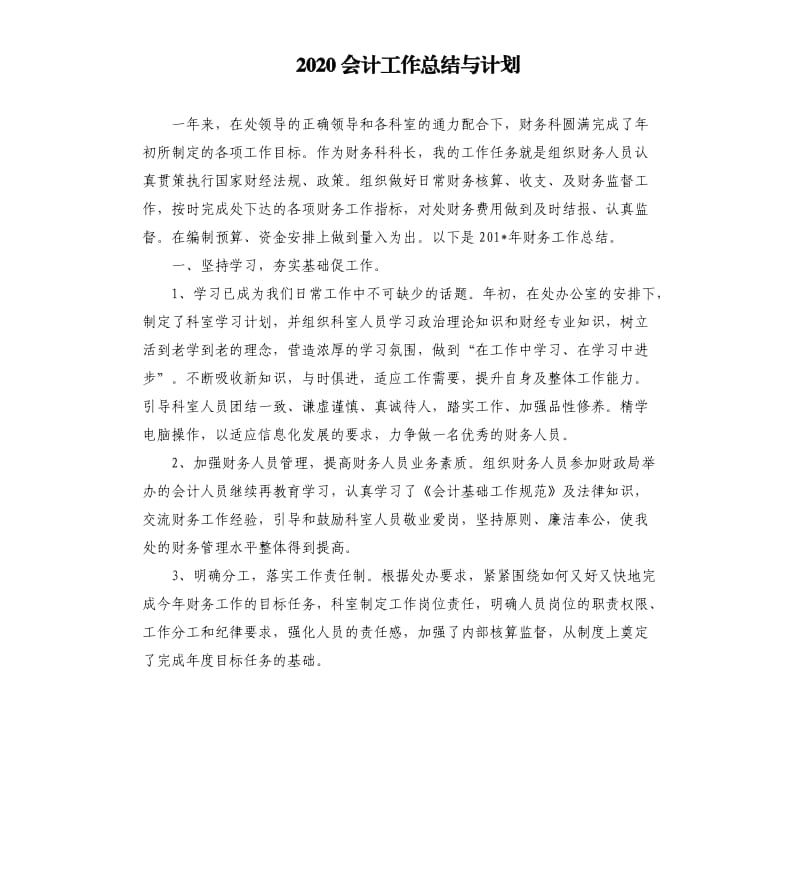 2020会计工作总结与计划.docx_第1页