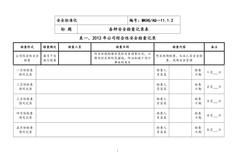 各种安全检查记录表(全面)_第1页