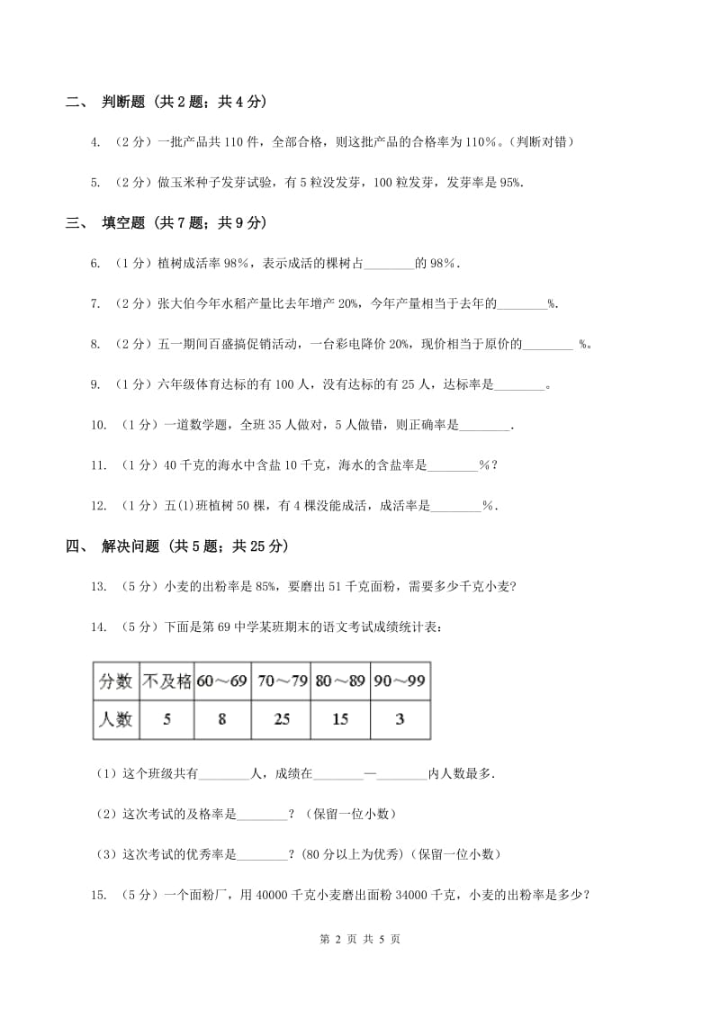 浙教版数学六年级上册第一单元第九课时 百分数的应用（一） 同步测试D卷_第2页