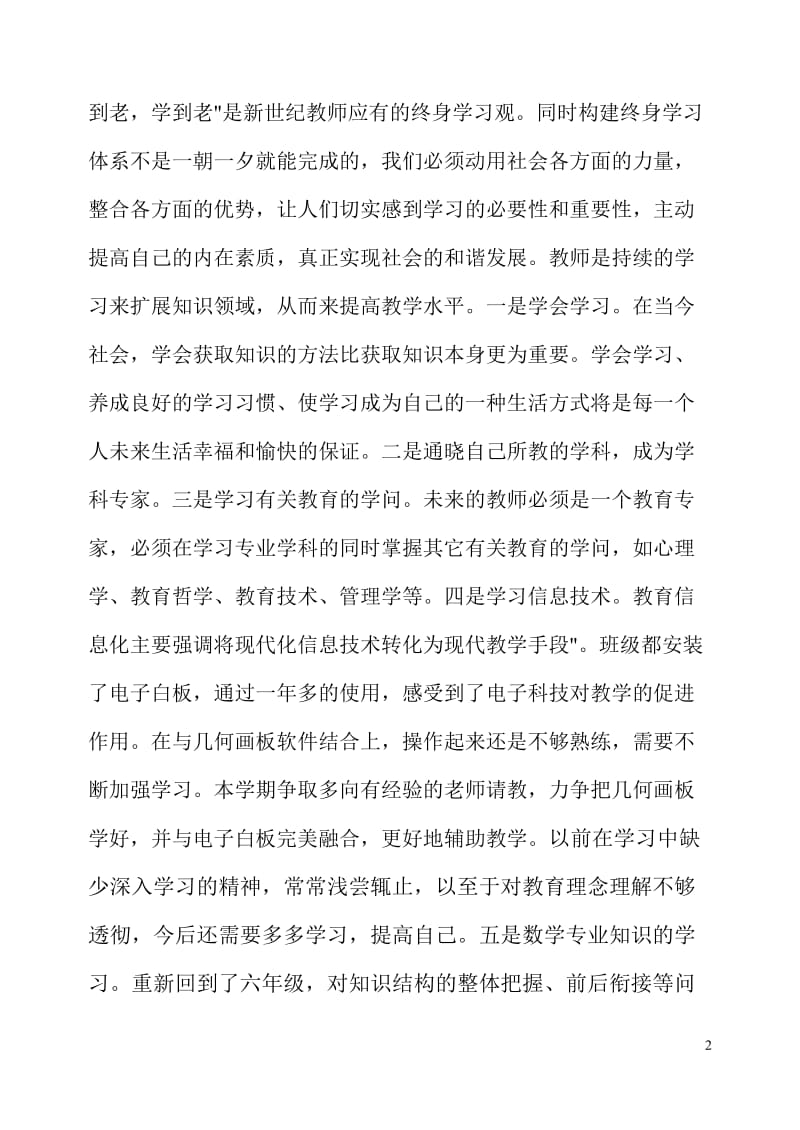 初中数学教师个人专业发展规划_第2页