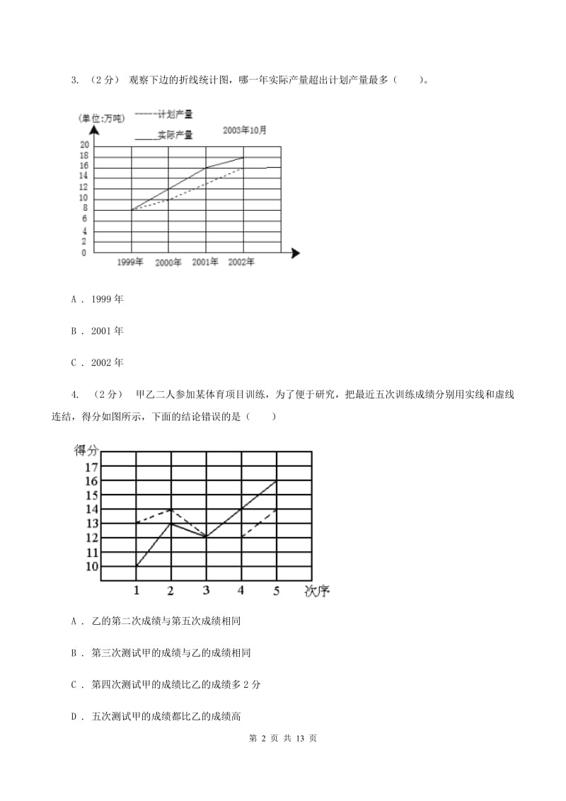 北师大版数学五年级下册第八单元复式折线统计图同步练习D卷_第2页