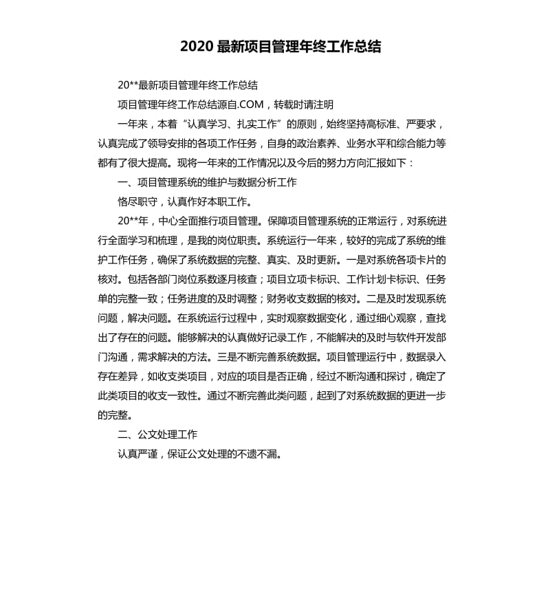 2020项目管理年终工作总结.docx_第1页