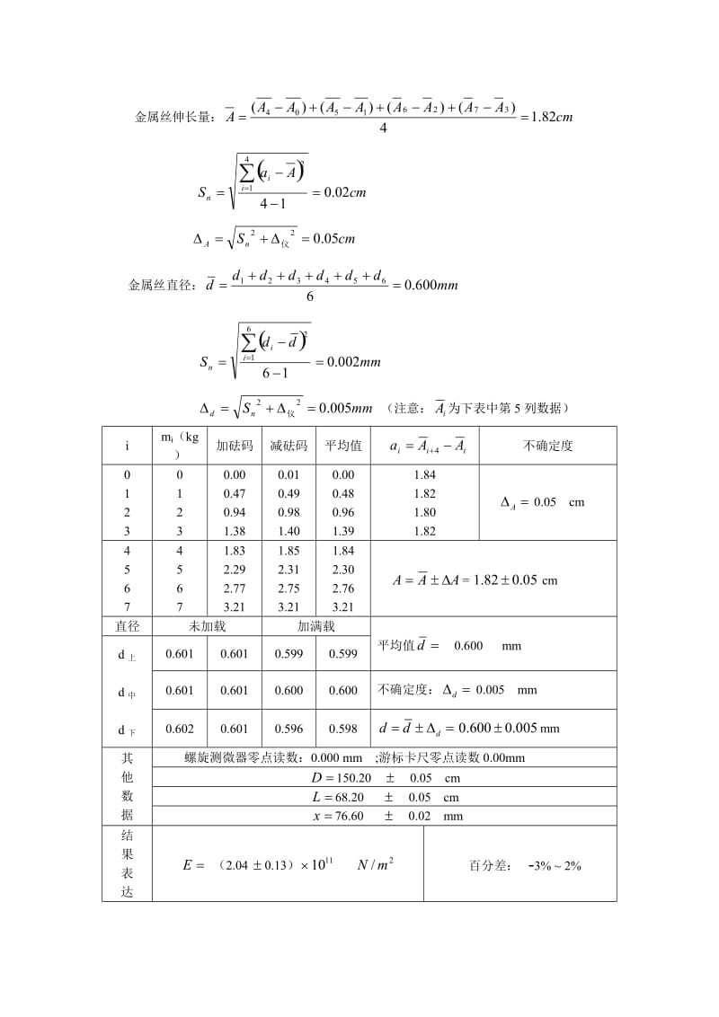 大学物理实验《用拉伸法测金属丝的杨氏弹性模量》_第3页