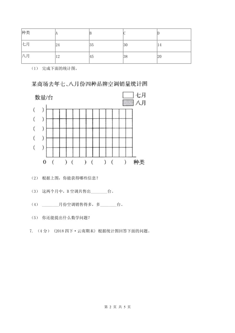 2019-2020学年小学数学人教版四年级下册 第八单元平均数与条形统计图 单元卷（2）D卷_第2页