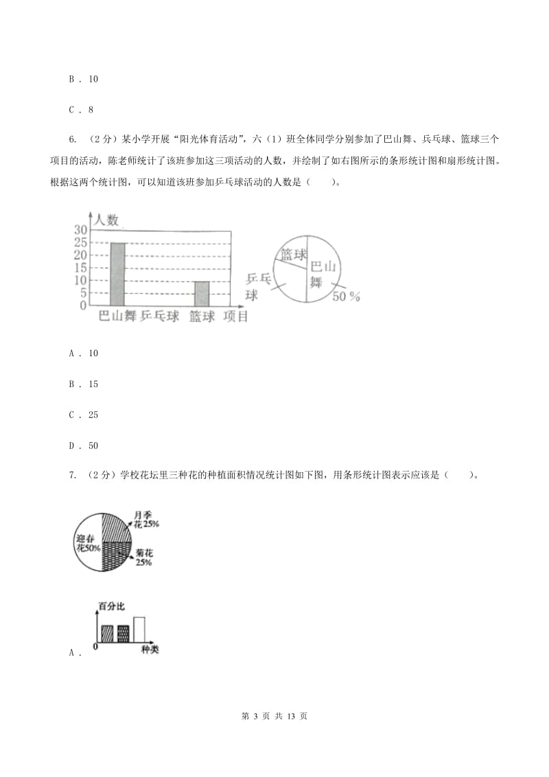 人教统编版六年级上册数学期末专项复习冲刺卷（七）：扇形统计图D卷_第3页