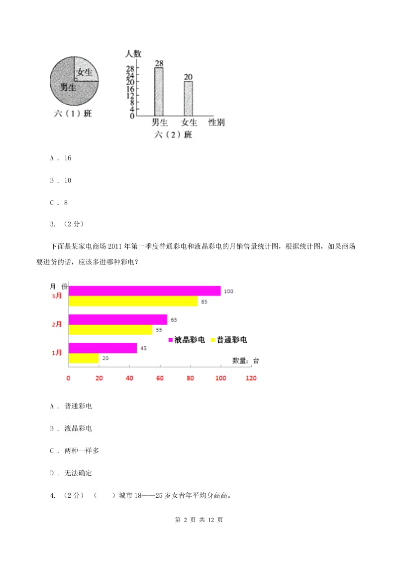 人教版数学四年级上册 第七单元条形统计图 单元测试卷C卷_第2页