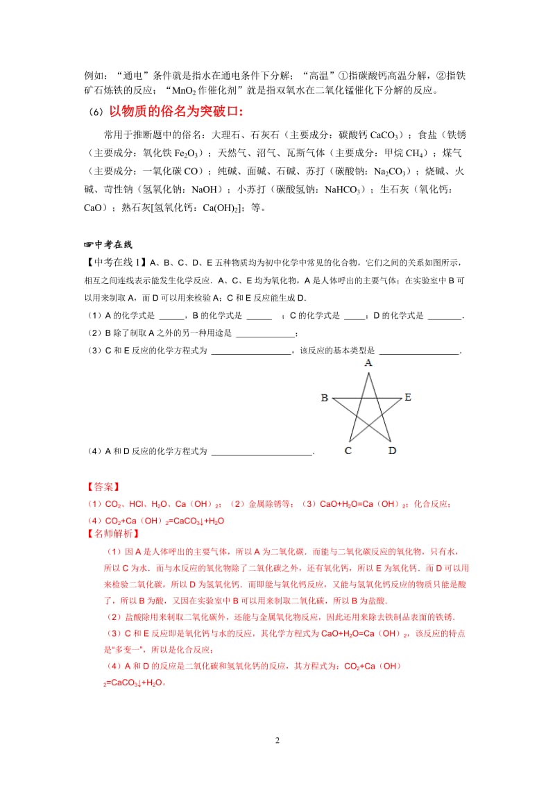 2014中考专题复习：专题2 框图推断题_第2页