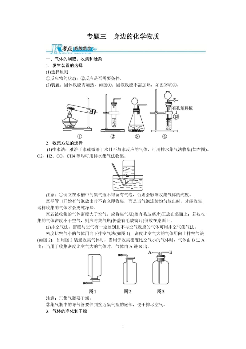 2013版中考化学总复习（人教版）精讲精练：专题3　身边的化学物质_第1页