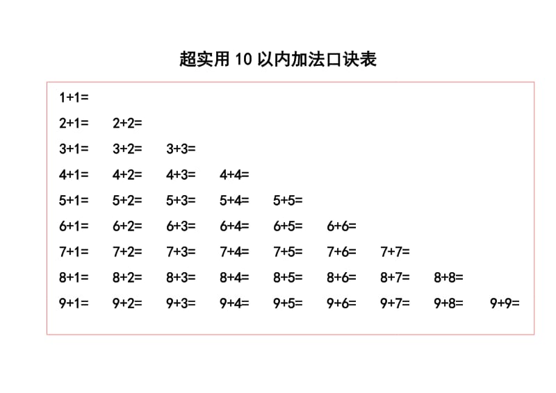 超实用20以内的加减法口诀表(无得数)_第1页