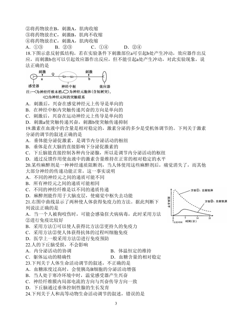 动物生命活动调节试题汇总及答案_第3页