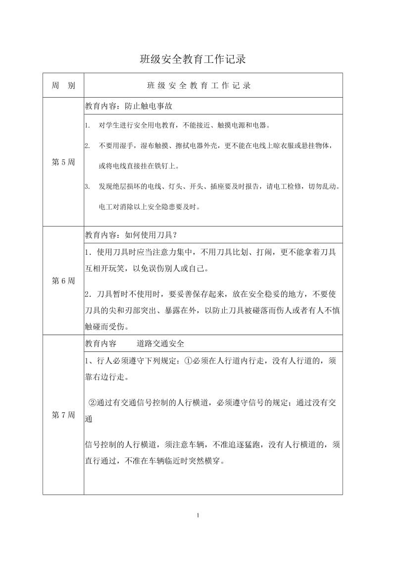 班级安全教育工作记录_第1页