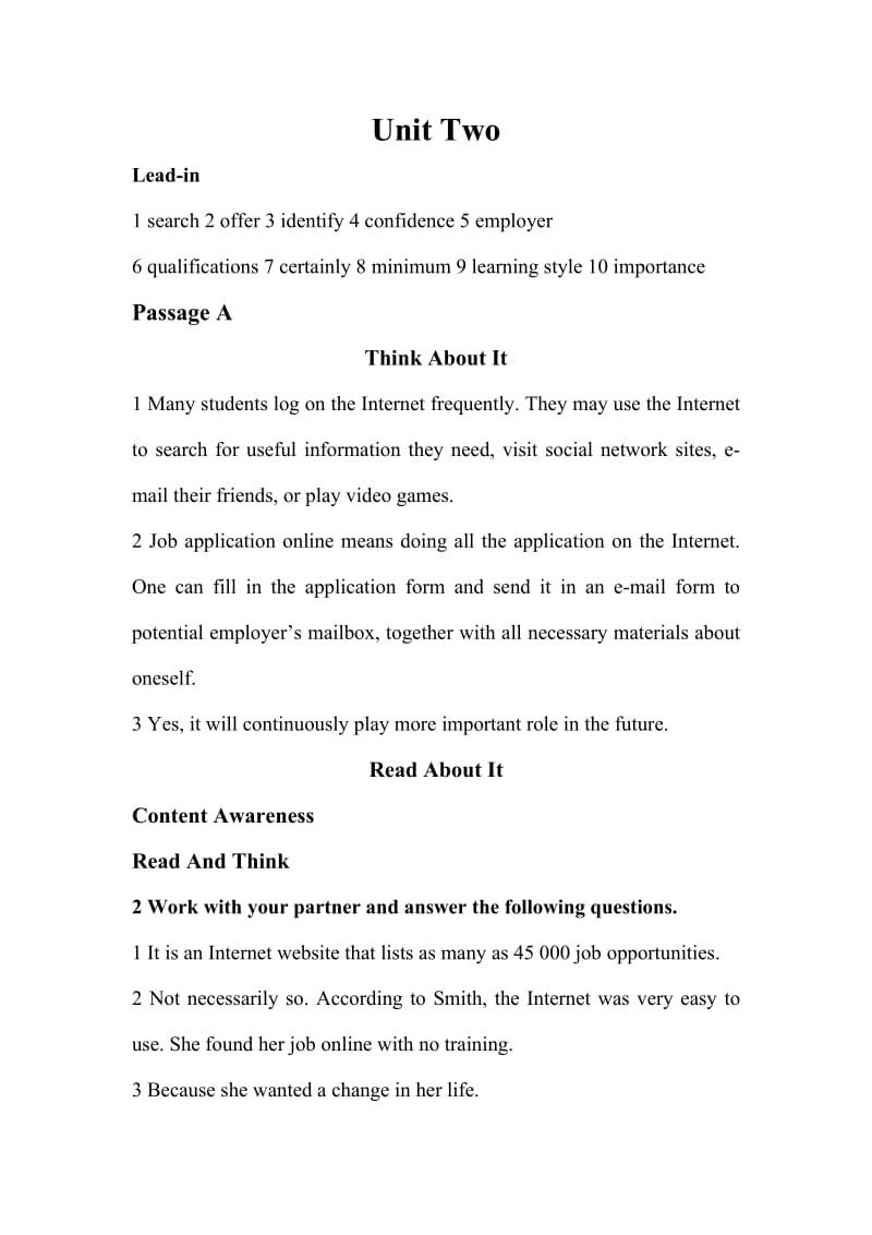 大学体验英语综合教程第三版2详细答案Uint2_第1页