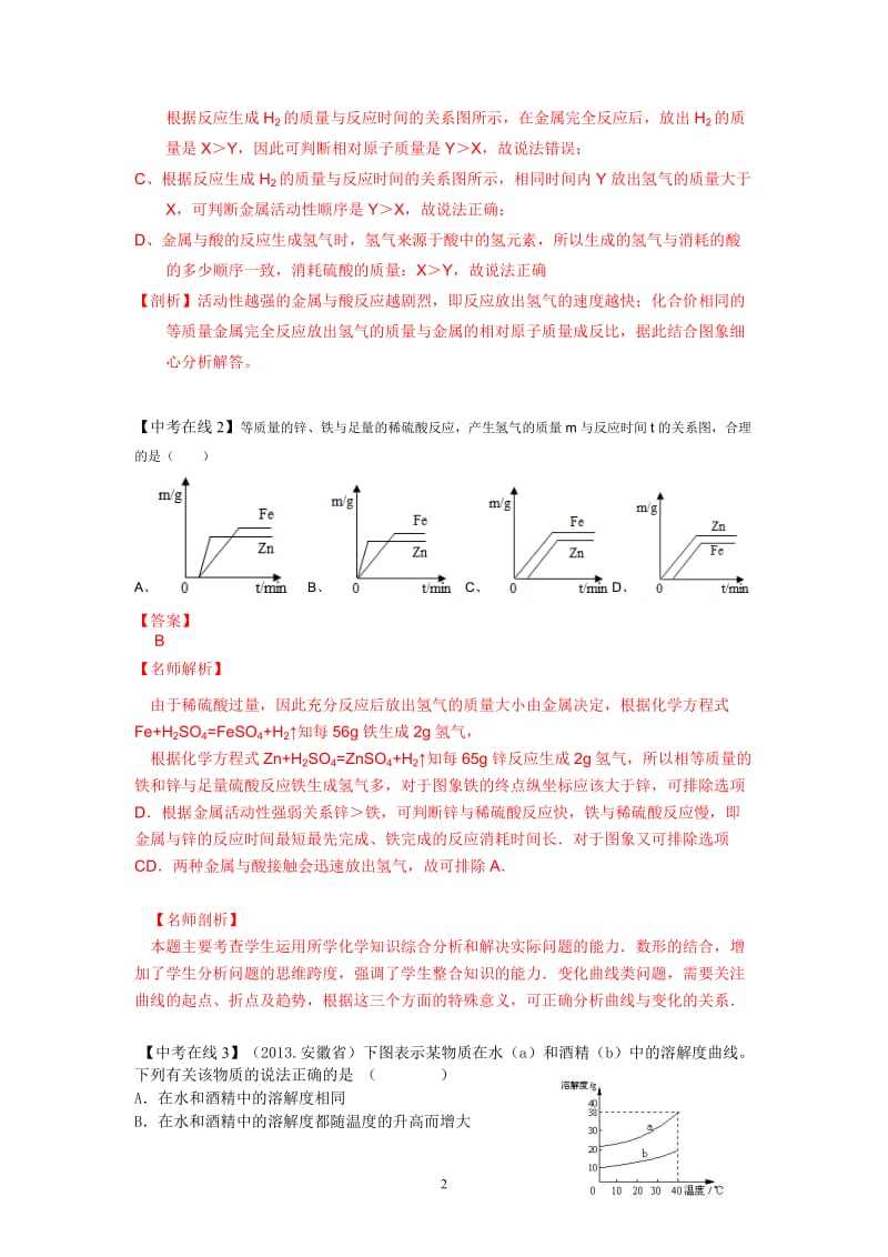 2014中考专题复习：专题5 坐标图像题_第2页