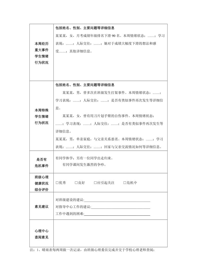 班级心理委员观察记录表_第2页