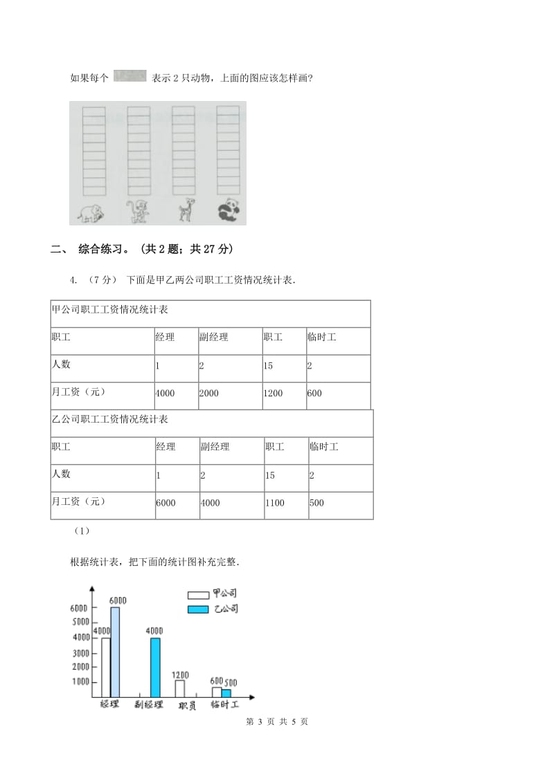 浙教版数学一年级上册一年级上册第二单元第六课 统计 C卷_第3页