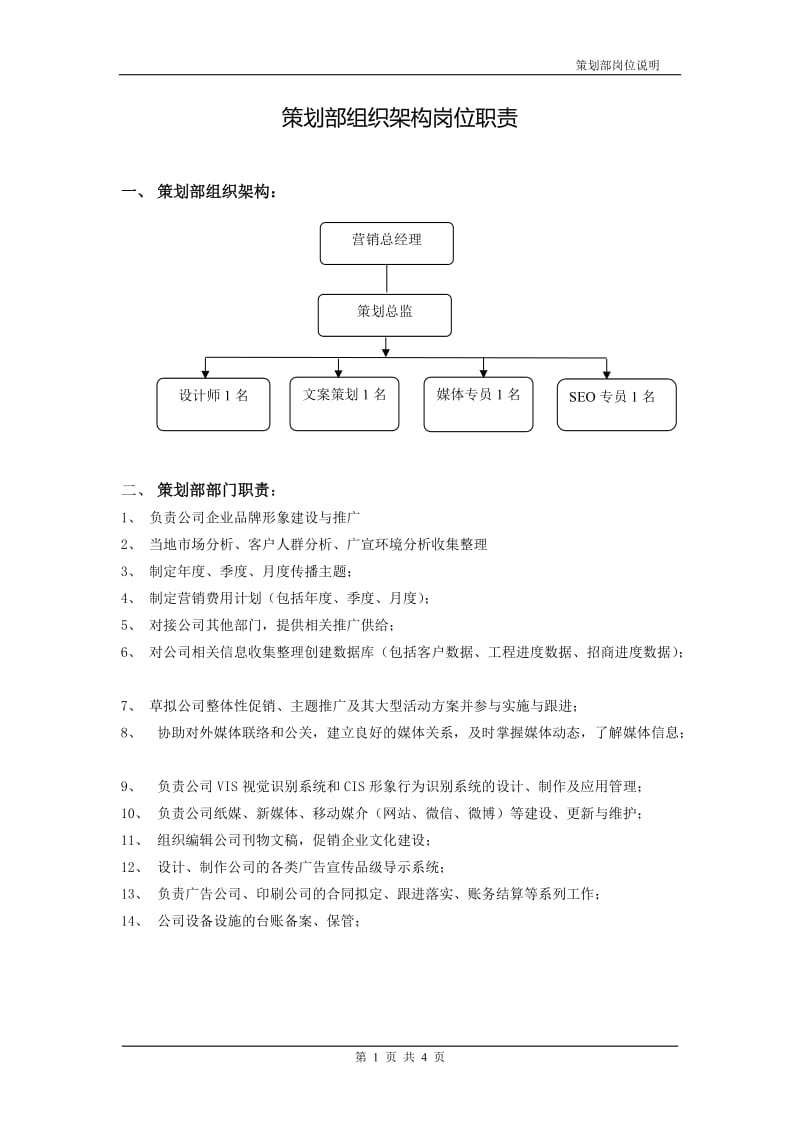 策划部组织架构岗位职责_第1页