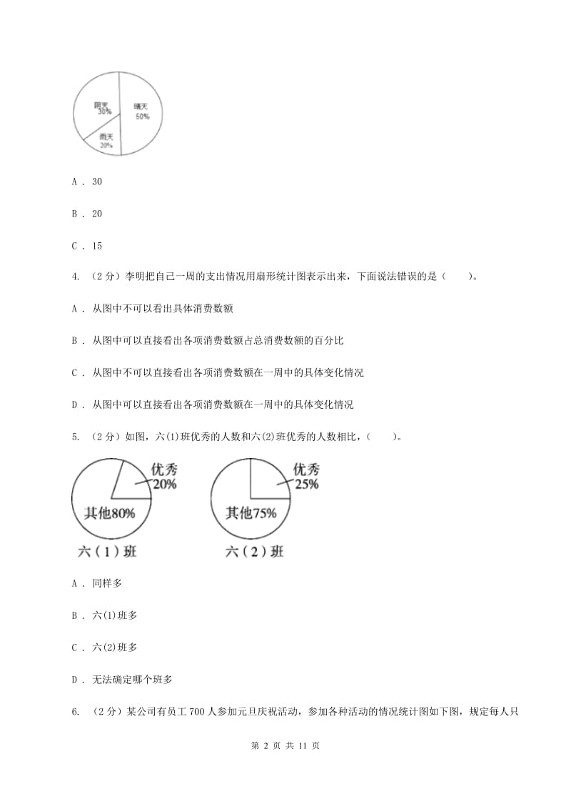 北京版六年级上册数学期末专项复习冲刺卷（七）：扇形统计图D卷_第2页